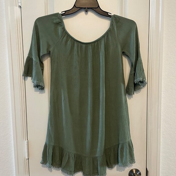 Socialite Green Bell Sleeve Tunic Dress Medium Rayon & Polyester - Picture 1 of 9